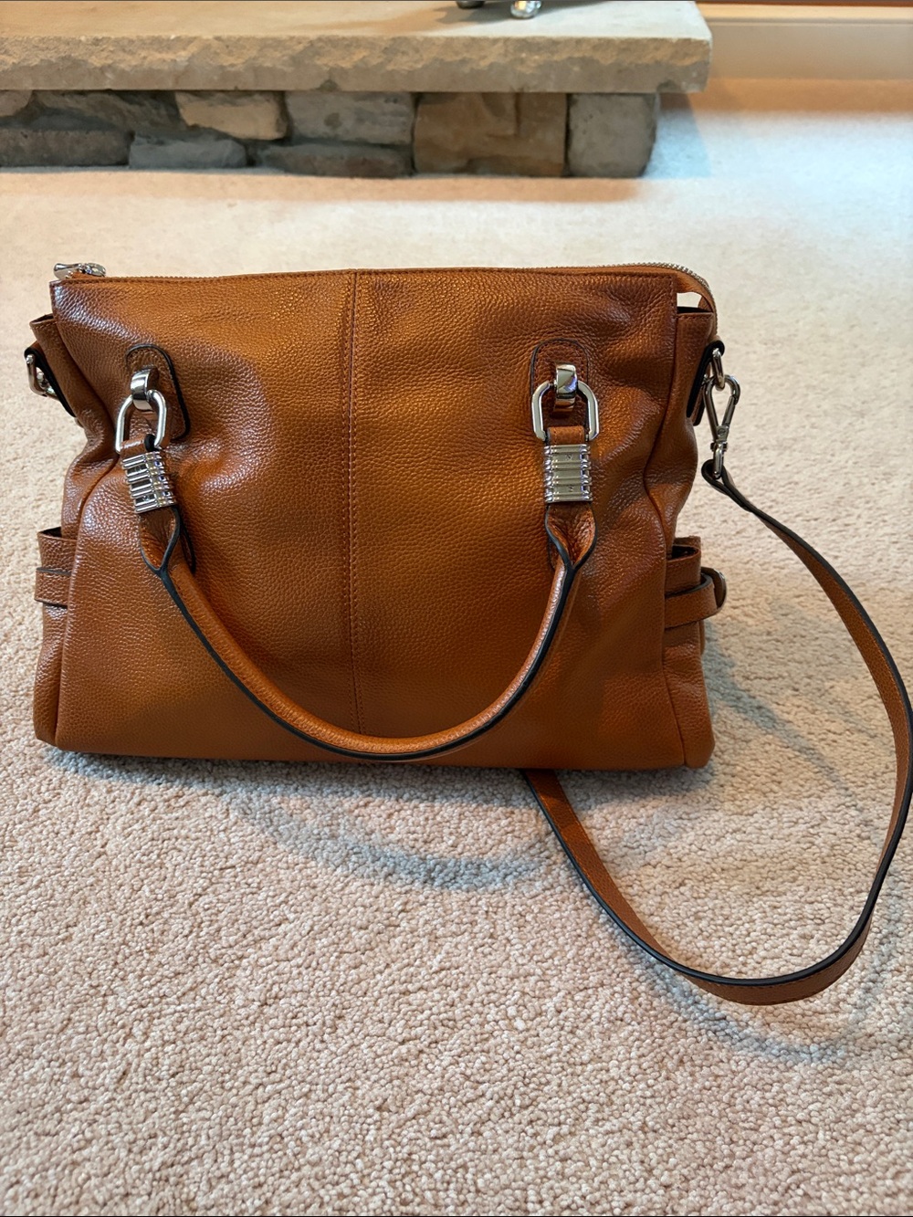 Pebble Leather Shoulder Tote in Cognac Brown